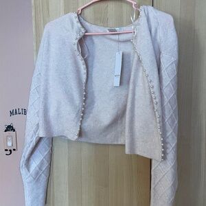 Design History Pink Cardigan with Pearls